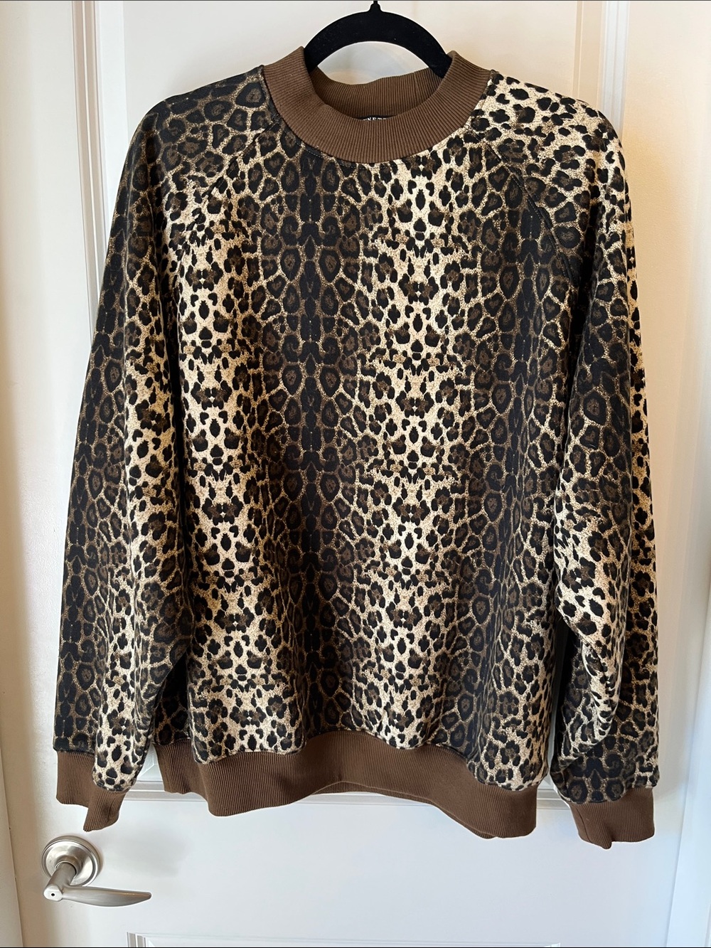 Brunette The Label Brown Ribbed Collar Sweatshirt with Olive Trim